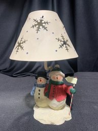 Double Snowman Resin Candle Lamp. 8 In Tall By 4 In Wide