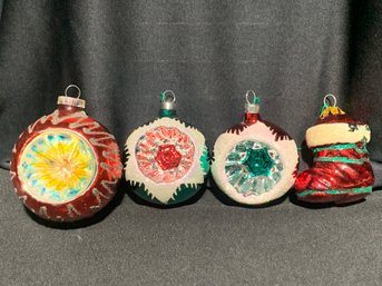 RED 4 Vintage Blown Glass Ornaments Largest One Marked Made In West Germany 3 In, Other Three Have No Markings