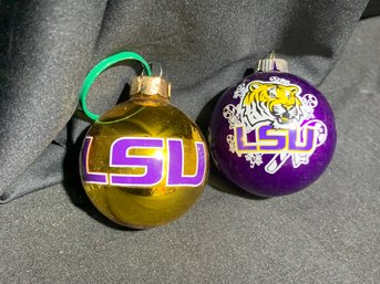 TWO 2.5 In LSU Golden Purple Christmas Bulbs