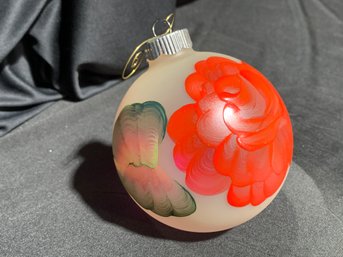 Giant 4.5 In Frosted Glass Painted Christmas Ornament Globe With A Rose Marked 2011 Julliette