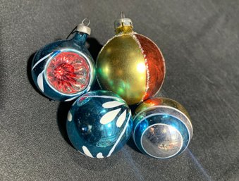 4 MINI Blown Glass, Vintage Christmas Ornaments. Three Are One Inch And The Other Is 1.5 In