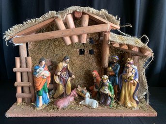 Porcelain Vintage Nativity Scene With Manger - 15 In Wide By 10 In Tall