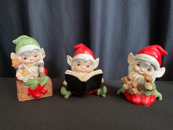 Vintage HOMCO Three Porcelain Christmas Elves - 5 In Tall