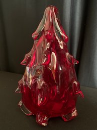 Beautiful Red Pulled Glass Christmas Tree - 9 In