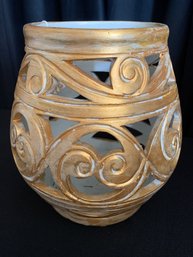 Large Resin Gold Painted Candle Holder - 9 In. X 9 In