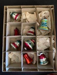 8 Original Box Shiny Brite Glass Bells Vintage Christmas Ball In Original George Frank& Sons Box