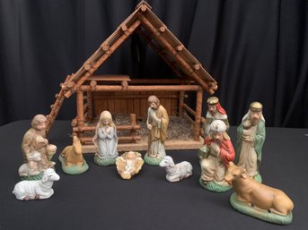 Vintage Mid-century Nativity Scene With Porcelain Figurines.