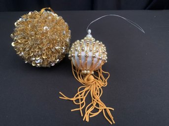 Vintage Mid-century Beaded Ornaments- Spangle Ball Is 3.5 In, Smaller Silky Tassle Is 5'