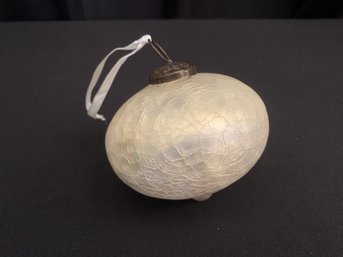 Large White Frosted Teardrop Crackle Kugel Style Christmas Ornament