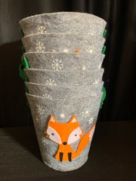 Set Of Six Small Felt Fox Winter Gift Basket - Just 4 In Tall