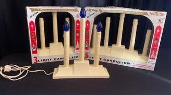 Set Of Three Vintage Plug-in Candoliers - Two Of Them With Three Candles, One With Five Two In Original Boxes