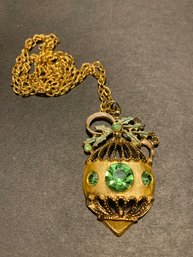 Vintage Gold Tone Christmas Ornament Pendant Necklace
