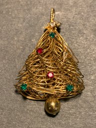 Vintage Gold Tone Wire Christmas Tree Brooch