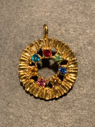 Vintage Gold Tone Circular Pendant/brooch With Colourful Stones
