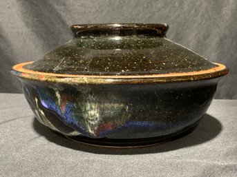 Glazed Pottery Ceramic Lidded Serving Bowl 9 Inches