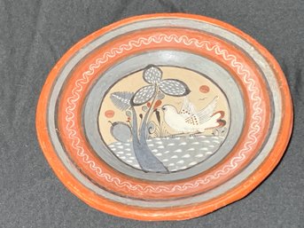 Vintage Folk Art Painted Pottery Hanging Plate Approximately 10 Inches