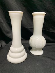 Pair Of Vintage Milk Glass Vases
