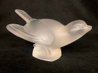 Vintage Lalique Frosted Crystal Glass Sparrow Bird With Original Label France