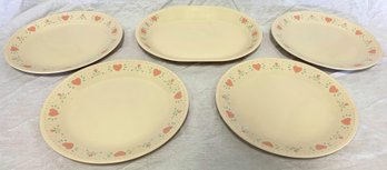 Corell Country Hearts 4 Plates And A Serving Platter