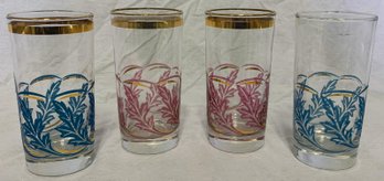 Vintage High Ball Tumblers, Pink And Blue With Gold Trim