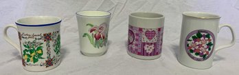 Four Vintage Floral  Themed Mugs