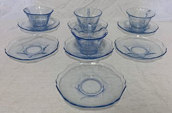 Cambridge Glass Willow Blue Teacups And Saucers