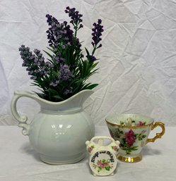 McCoy Blue Pitcher, China Cup And Ring Catch
