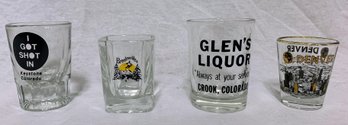 4 Vintage Colorado  Shot Glasses,  Crook,  Keystone, Breckenridge, Denver