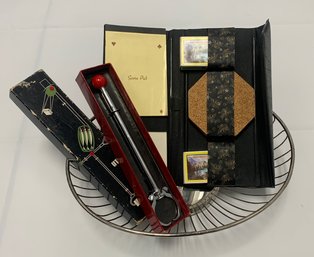 MCM Basket,   Barware Tongs, Vintage Mini Card Bridge Set