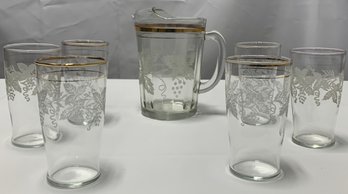 Bartlett Collins Glass Pitcher And Tumblers Set