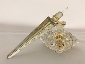 Stunning Czechoslovakia Glass Bohemian Perfume Bottle IRice  ORIGINAL DAUBER ATTCHED