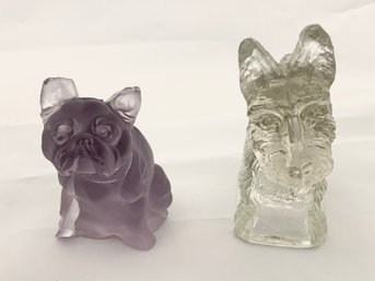 Clear Glass Scotty Dog Antique Candy Holder , Westmoreland Bulldog Figurine, Damaged