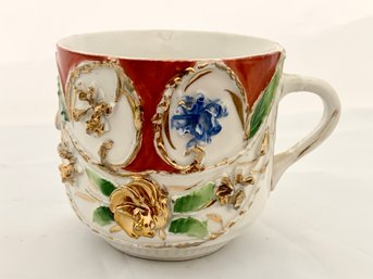Antique China Mug With 3D Floral Decorations Marked On Bottom Made In Germany On Back Says Think Of Me