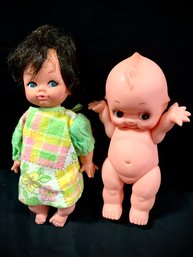 Adorable Vintage Plastic Kewpie Style Doll And Friend