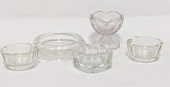 Small Vintage Clear Glass Lot With Salt Cellars And Furniture Coaster