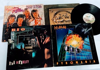 Five Record Album LP Classic Rock Def Leppard, REO Speedwagon, Bay City Rollers, The Rock Album