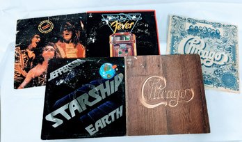 Five Record Album LPs - Chicago-V, Chicago- VI, Jefferson Starship - Earth, Brownsville Station- Yeah !
