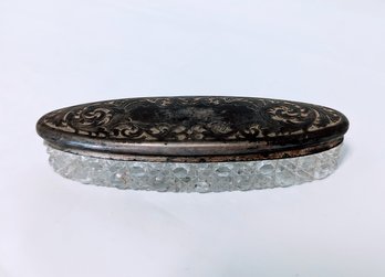 Victorian Art Nouveau Style Glass And Silver Dresser Pin Tray