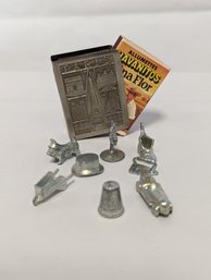 Vintage Miniature Silver Ephemera - 8 Vintage Monopoly Pieces, Vintage Silver Gay Paris Matchbox Cover