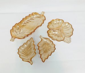 Set Of Four Marigold Carnival Glass Serving Dishes