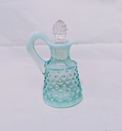 TINY Fenton Small Blue Opalescent Hobnail Glass Cruet, 4.5' Tall