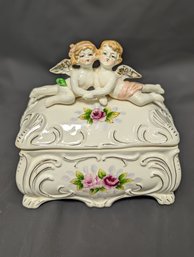 Cupid Angels Porcelain Music Box Covered Trinket Dresser Dish