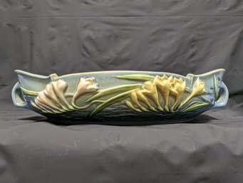 Stunning Giant 15' Roseville Pottery Blue Freesia Console Bowl