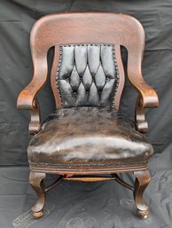 Amazing Victorian Era Leather And Wood Library Chair