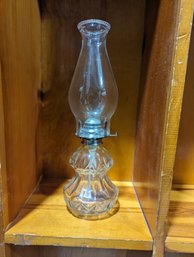 Clear Glass Oil Lamp - 15.5 Inches Tall, Fan Motif