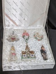 Box Of 6 Wedding Themed Blown Glass Ornaments  - 4.5 Inches - OUTSIDE OF BOX IS VERY DAMAGED