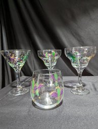 Four Various Sizes - Hand Painted Mardi Gras Themes Barware - Signed Juliette  - Lot 1 Of 2