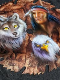 Airbrush Painted Round Saw Blade - 8' Wide  - Wolf And Eagle Design - Artist Signed 'Best'