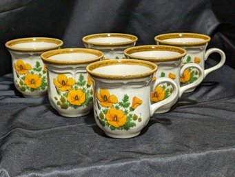 6 Vintage Stoneware Mugs Mikasa Garden Club Petunias