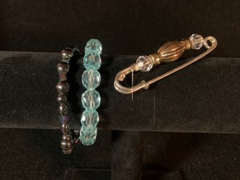 Vintage Beaded Bracelets And Pin